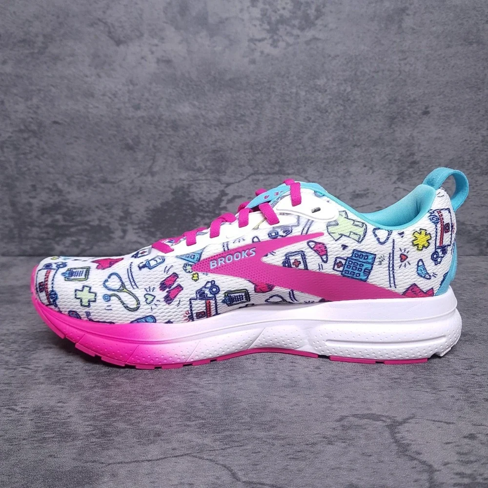 BROOKS Trace 4 Hero Medical Nurse Running Shoes Women 8.5 WIDE White Pink No Lid - Picture 2 of 7